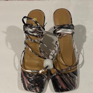 Miss Lola Black, Pink and Gray Strappy Sandals - Size 10